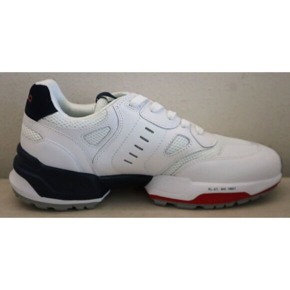 Polo Ralph Lauren Men's Sz 9 White/Navy/Red Jogger Leather & Mesh Sneakers - Picture 7 of 10
